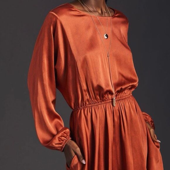 Anthropologie Caballero Orange Long Sleeve Circular Print Mini Dress Size L NWT - Picture 14 of 16